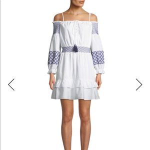 Rebecca Minkoff White Navy Smocked Floral Dress S